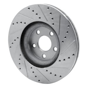 Lincoln MKZ Brake Rotor (1) - Front Left - R1 Concepts - Drilled & Slotted - Silver - `17-`20